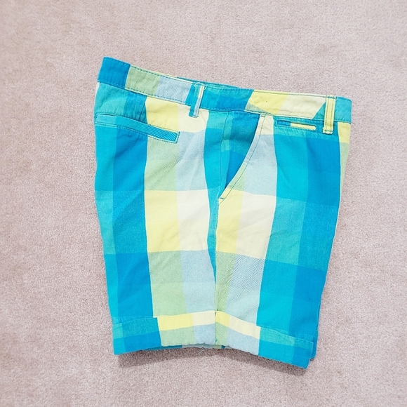 Faded Glory Women's 100% Cotton Ultra Aqua Plaid Shorts Size 10 Y2K Flat Front - Picture 2 of 8